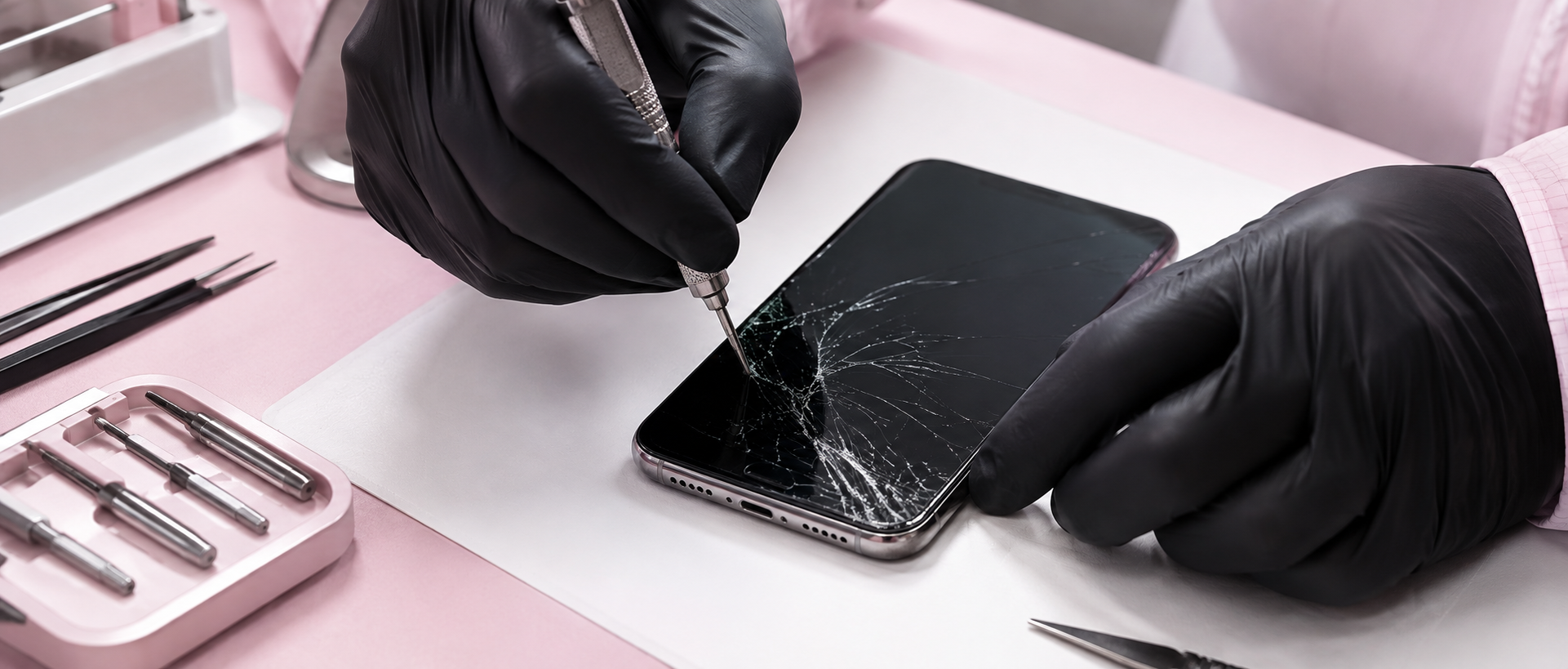 A technician repairing a smartphone